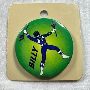 Vintage Power Rangers Billy Blue Ranger Pinback Button 90s Saban Collectible